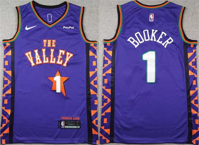 Mens Phoenix Suns #1 Devin Booker Purple 2024-25 City Edition Stitched Basketball Jersey->->NBA Jersey